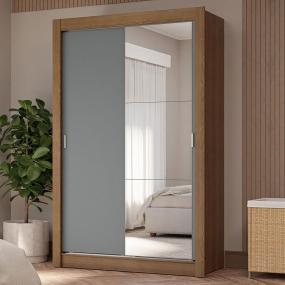 CLÓSET MDP CORREDIZA 205 X 117 X 51 CM GRIS CON ESPEJO Y 4 CAJÓNES