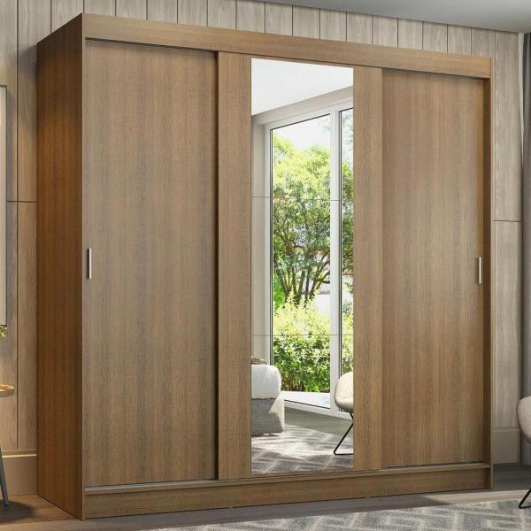 CLÓSET MDP CORREDIZA 205 X 180 X 54 CM CAFÉ CON ESPEJO Y 4 CAJÓNES