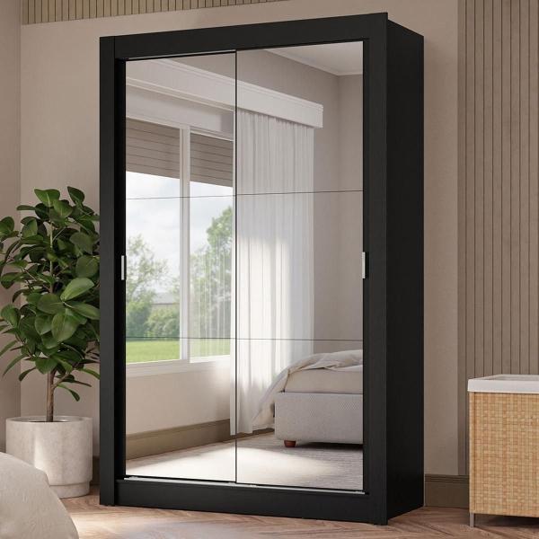 CLÓSET MDP CORREDIZA 205 X 117 X 51 CM NEGRO CON 2 ESPEJOS Y 4 CAJÓNES