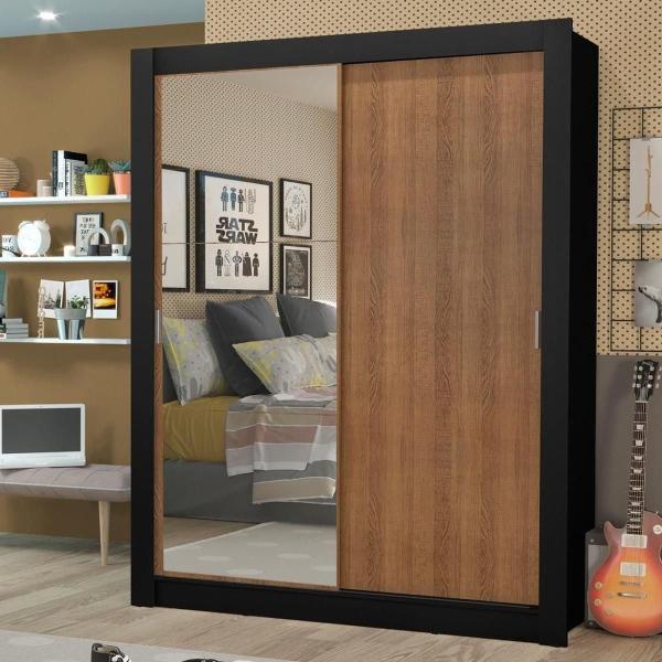 CLÓSET MDP CORREDIZO 205 X 117 X 46 CM CAFÉ CON ESPEJO Y 4 CAJÓNES
