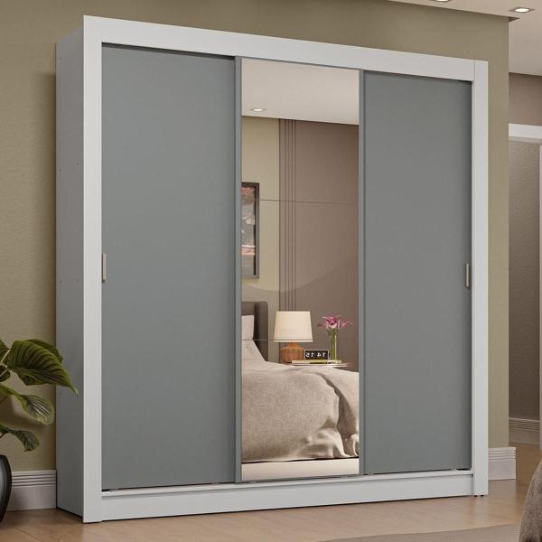 CLÓSET MDP CORREDIZA 205 X 170 X 51 CM GRIS CON ESPEJO Y 4 CAJÓNES