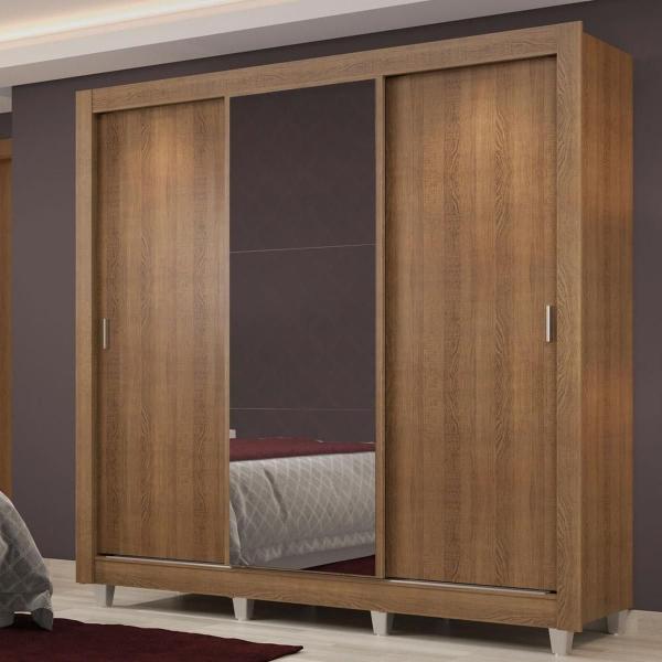 CLÓSET MDP CORREDIZA 215 X 170 X 51 CM CAFÉ CON ESPEJO Y 4 CAJÓNES