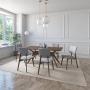 JUEGO DE COMEDOR ASPEN DE MADERA DE NOGAL CON 6 SILLAS TAPIZADAS GRIS CLARO