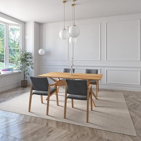 JUEGO DE COMEDOR IBIZA DE MADERA DE ROBLE CON 4 SILLAS TAPIZADAS GRIS OSCURO
