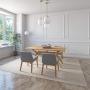 JUEGO DE COMEDOR LISBOA DE MADERA DE ROBLE CON 4 SILLAS TAPIZADAS GRIS CLARO