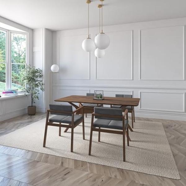 JUEGO DE COMEDOR CAPRI DE MADERA DE NOGAL CON 4 SILLAS TAPIZADAS GRIS OSCURO