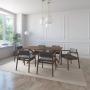 JUEGO DE COMEDOR CAPRI DE MADERA DE NOGAL CON 6 SILLAS TAPIZADAS GRIS OSCURO