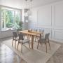 JUEGO DE COMEDOR OSLO DE MADERA DE ROBLE CON 6 SILLAS TAPIZADAS GRIS CLARO