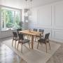 JUEGO DE COMEDOR OSLO DE MADERA DE ROBLE CON 6 SILLAS TAPIZADAS GRIS OSCURO