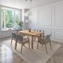 JUEGO DE COMEDOR BAHIA DE MADERA DE ROBLE CON 6 SILLAS TAPIZADAS GRIS CLARO