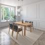 JUEGO DE COMEDOR BAHIA DE MADERA DE ROBLE CON 4 SILLAS TAPIZADAS GRIS OSCURO