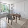 JUEGO DE COMEDOR BAHIA DE MADERA DE NOGAL CON 4 SILLAS TAPIZADAS GRIS CLARO