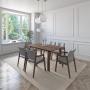 JUEGO DE COMEDOR BAHIA DE MADERA DE NOGAL CON 6 SILLAS TAPIZADAS GRIS CLARO