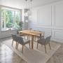 JUEGO DE COMEDOR AMALFI DE MADERA DE ROBLE CON 6 SILLAS TAPIZADAS GRIS CLARO