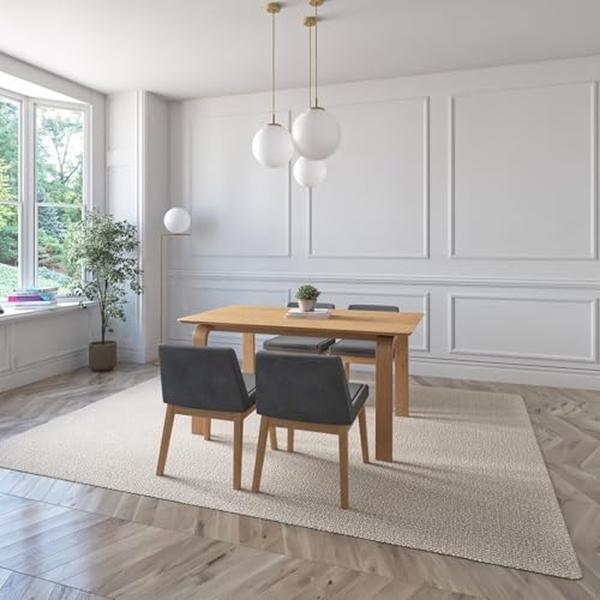 JUEGO DE COMEDOR AMALFI DE MADERA DE ROBLE CON 4 SILLAS TAPIZADAS GRIS OSCURO