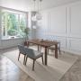 JUEGO DE COMEDOR AMALFI DE MADERA DE NOGAL CON 4 SILLAS TAPIZADAS GRIS CLARO