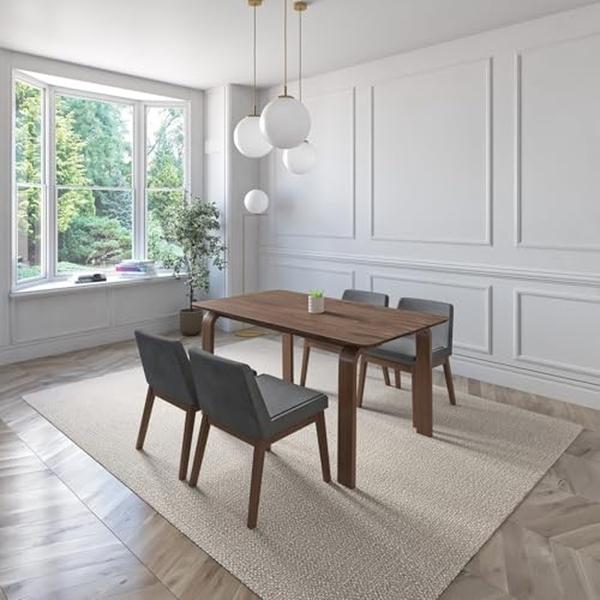 JUEGO DE COMEDOR AMALFI DE MADERA DE NOGAL CON 4 SILLAS TAPIZADAS GRIS OSCURO