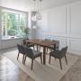 JUEGO DE COMEDOR AMALFI DE MADERA DE NOGAL CON 6 SILLAS TAPIZADAS GRIS OSCURO