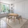 JUEGO DE COMEDOR VIENA DE MADERA DE ROBLE CON 4 SILLAS TAPIZADAS GRIS CLARO