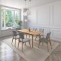JUEGO DE COMEDOR EXTENSIBLE LIMA DE MADERA DE ROBLE CON 6 SILLAS TAPIZADAS GRIS CLARO