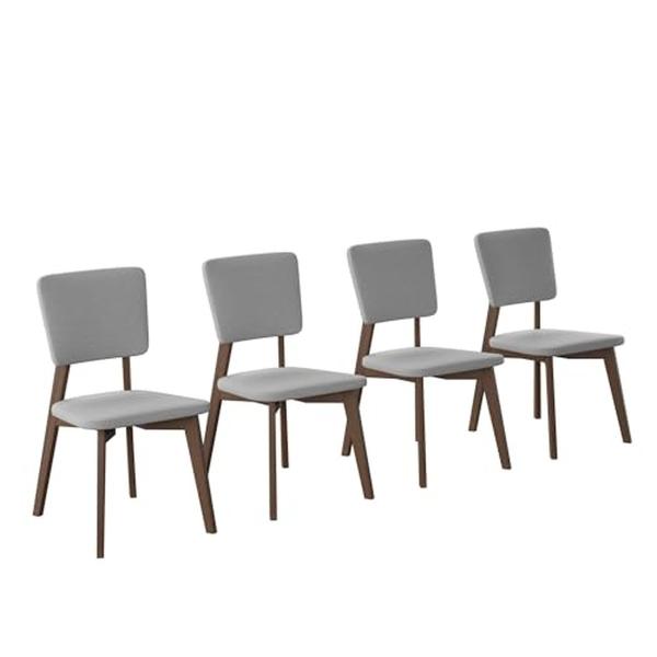 JUEGO DE COMEDOR EXTENSIBLE LIMA DE MADERA DE NOGAL CON 4 SILLAS TAPIZADAS GRIS CLARO