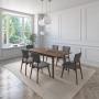 JUEGO DE COMEDOR EXTENSIBLE LIMA DE MADERA DE NOGAL CON 6 SILLAS TAPIZADAS GRIS OSCURO