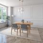 JUEGO DE COMEDOR EXTENSIBLE MAUI DE MADERA DE ROBLE CON 4 SILLAS TAPIZADAS GRIS CLARO