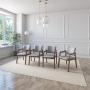 JUEGO DE COMEDOR EXTENSIBLE MAUI DE MADERA DE NOGAL CON 4 SILLAS TAPIZADAS GRIS CLARO