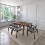 JUEGO DE COMEDOR EXTENSIBLE VERONA DE MADERA DE NOGAL CON 6 SILLAS TAPIZADAS GRIS CLARO
