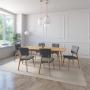 JUEGO DE COMEDOR EXTENSIBLE RIO DE MADERA DE ROBLE CON 6 SILLAS TAPIZADAS GRIS OSCURO