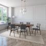 JUEGO DE COMEDOR EXTENSIBLE RIO DE MADERA DE NOGAL CON 6 SILLAS TAPIZADAS GRIS OSCURO