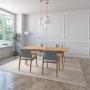 JUEGO DE COMEDOR EXTENSIBLE SEUL DE MADERA DE ROBLE CON 4 SILLAS TAPIZADAS GRIS CLARO
