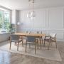 JUEGO DE COMEDOR EXTENSIBLE SEUL DE MADERA DE ROBLE CON 6 SILLAS TAPIZADAS GRIS CLARO