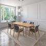JUEGO DE COMEDOR EXTENSIBLE SEUL DE MADERA DE ROBLE CON 6 SILLAS TAPIZADAS GRIS OSCURO