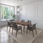JUEGO DE COMEDOR EXTENSIBLE SEUL DE MADERA DE NOGAL CON 6 SILLAS TAPIZADAS GRIS OSCURO