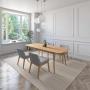 JUEGO DE COMEDOR EXTENSIBLE CALI DE MADERA DE ROBLE CON 4 SILLAS TAPIZADAS GRIS CLARO