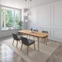 JUEGO DE COMEDOR EXTENSIBLE CALI DE MADERA DE ROBLE CON 4 SILLAS TAPIZADAS GRIS OSCURO
