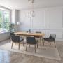 JUEGO DE COMEDOR EXTENSIBLE CALI DE MADERA DE ROBLE CON 6 SILLAS TAPIZADAS GRIS OSCURO