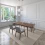 JUEGO DE COMEDOR EXTENSIBLE CALI DE MADERA DE NOGAL CON 4 SILLAS TAPIZADAS GRIS CLARO