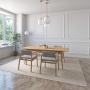 JUEGO DE COMEDOR EXTENSIBLE PRAGA DE MADERA DE ROBLE CON 4 SILLAS TAPIZADAS GRIS CLARO