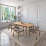 JUEGO DE COMEDOR EXTENSIBLE PRAGA DE MADERA DE ROBLE CON 6 SILLAS TAPIZADAS GRIS CLARO