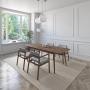 JUEGO DE COMEDOR EXTENSIBLE PRAGA DE MADERA DE NOGAL CON 4 SILLAS TAPIZADAS GRIS CLARO