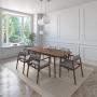 JUEGO DE COMEDOR EXTENSIBLE PRAGA DE MADERA DE NOGAL CON 6 SILLAS TAPIZADAS GRIS CLARO