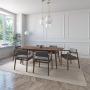 JUEGO DE COMEDOR EXTENSIBLE PRAGA DE MADERA DE NOGAL CON 6 SILLAS TAPIZADAS GRIS OSCURO