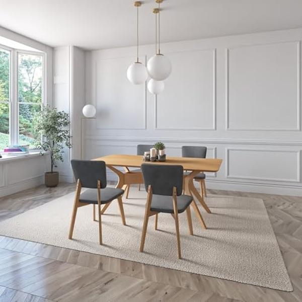 JUEGO DE COMEDOR ASPEN DE MADERA DE ROBLE CON 4 SILLAS TAPIZADAS GRIS OSCURO