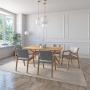 JUEGO DE COMEDOR IBIZA DE MADERA DE ROBLE CON 6 SILLAS TAPIZADAS GRIS CLARO