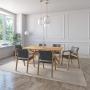 JUEGO DE COMEDOR IBIZA DE MADERA DE ROBLE CON 6 SILLAS TAPIZADAS GRIS OSCURO