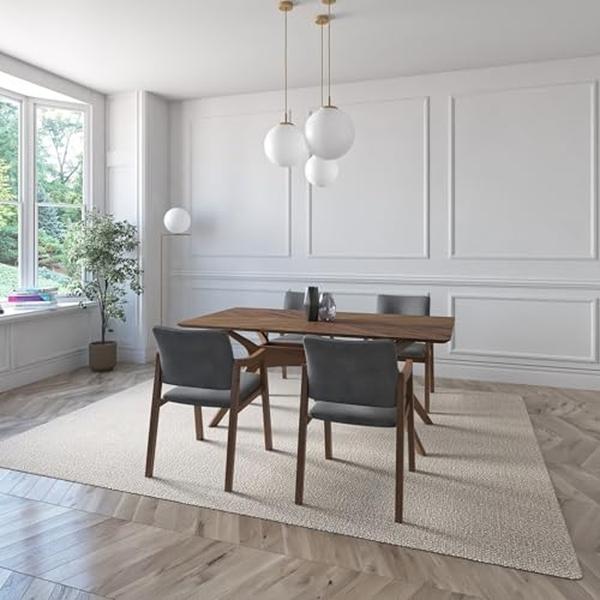 JUEGO DE COMEDOR IBIZA DE MADERA DE NOGAL CON 4 SILLAS TAPIZADAS GRIS OSCURO