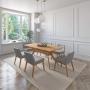 JUEGO DE COMEDOR LISBOA DE MADERA DE ROBLE CON 6 SILLAS TAPIZADAS GRIS CLARO
