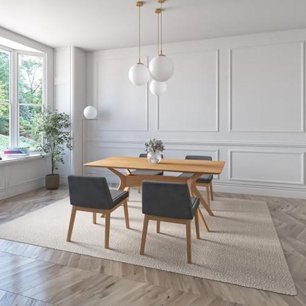 JUEGO DE COMEDOR LISBOA DE MADERA DE ROBLE CON 4 SILLAS TAPIZADAS GRIS OSCURO